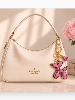 New Balloon Dog Chunky Pink Rhinestone Bag Charm Keychain Bling Fun Feminine